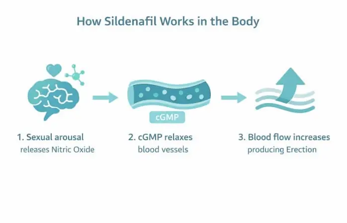How sildenafil citrate works: PDE5 inhibitor mechanism diagram explained by ADR Clinic